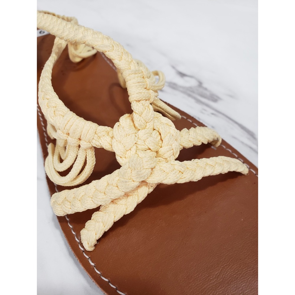 NEW SIZE 9 Plaka Palm‎ Leaf Flat Woven Summer Sandals Strappy Gladiator Yellow - Picture 3 of 5